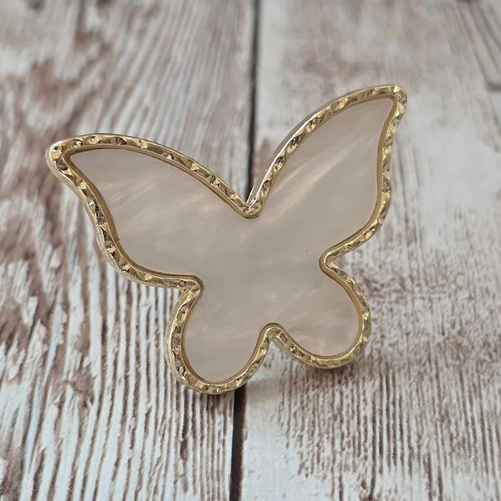 Women's Butterfly Ring Adjustable White and Gold